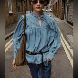 ZARA OVERSIZED FLOWY DENIM SHIRT BLOUSE